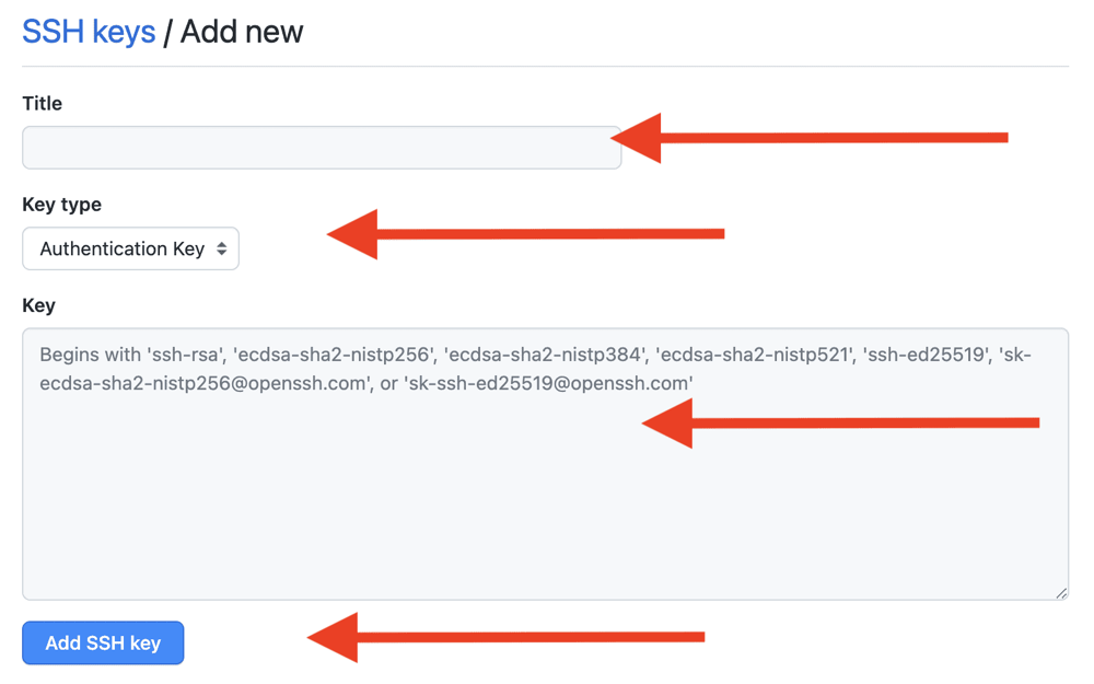 GitHubにSSHキーを登録する時の入力箇所